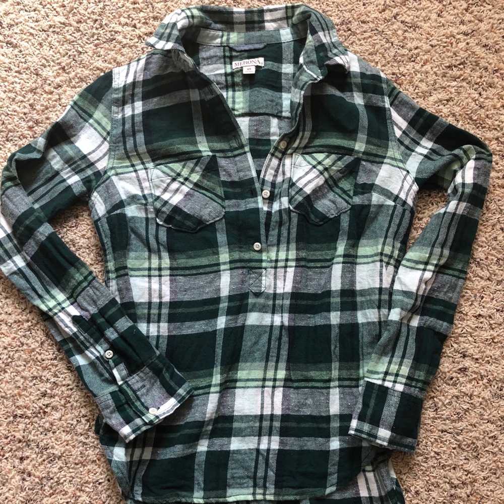 Merona green plaid light weight flannel xs